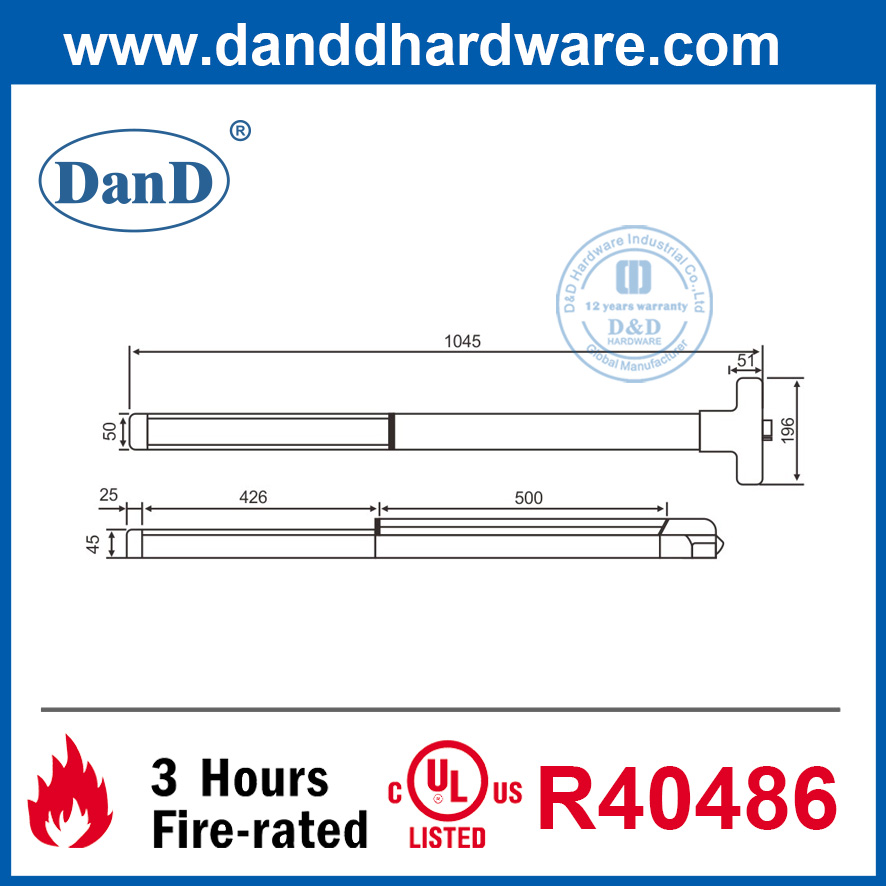 Edelstahl 304 Feuerausgang Hardware Commercial Door Push Bar-DDPD001